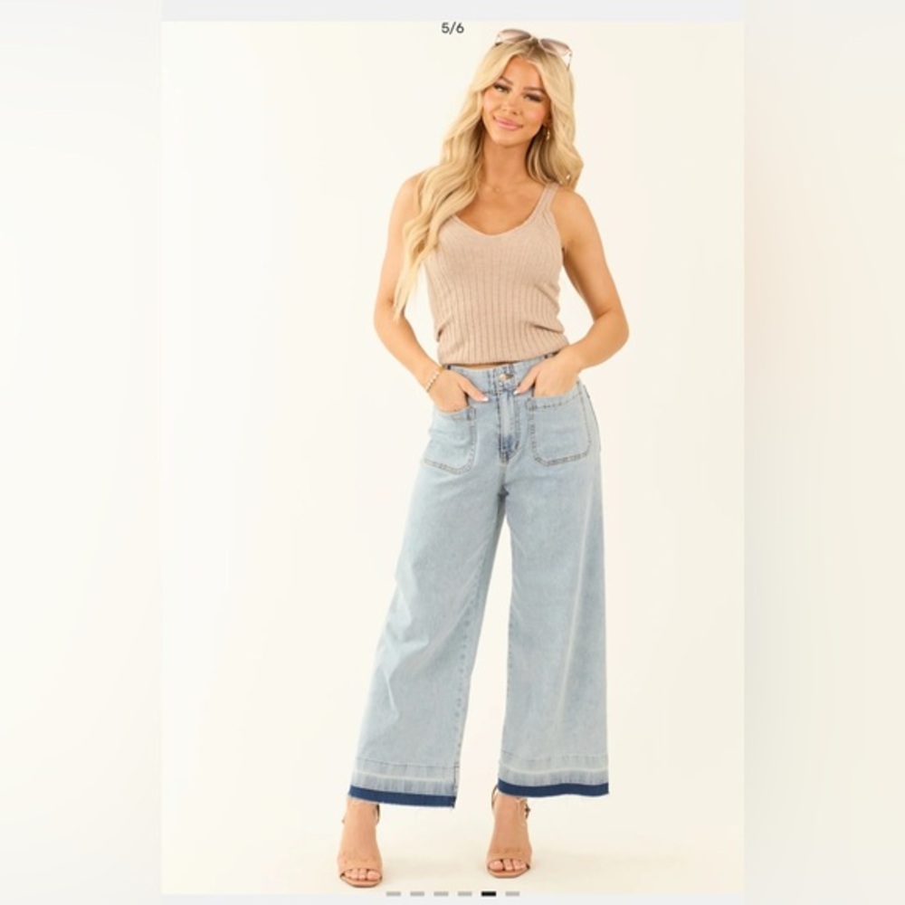 Eesome Light Mineral Wash Denim Ombre Hem Patch Pocket Jeans Size L